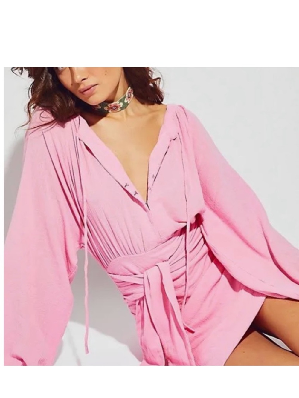 Free People The Only One Mini Dress Pink Ruched fitted bottom XL NEW
